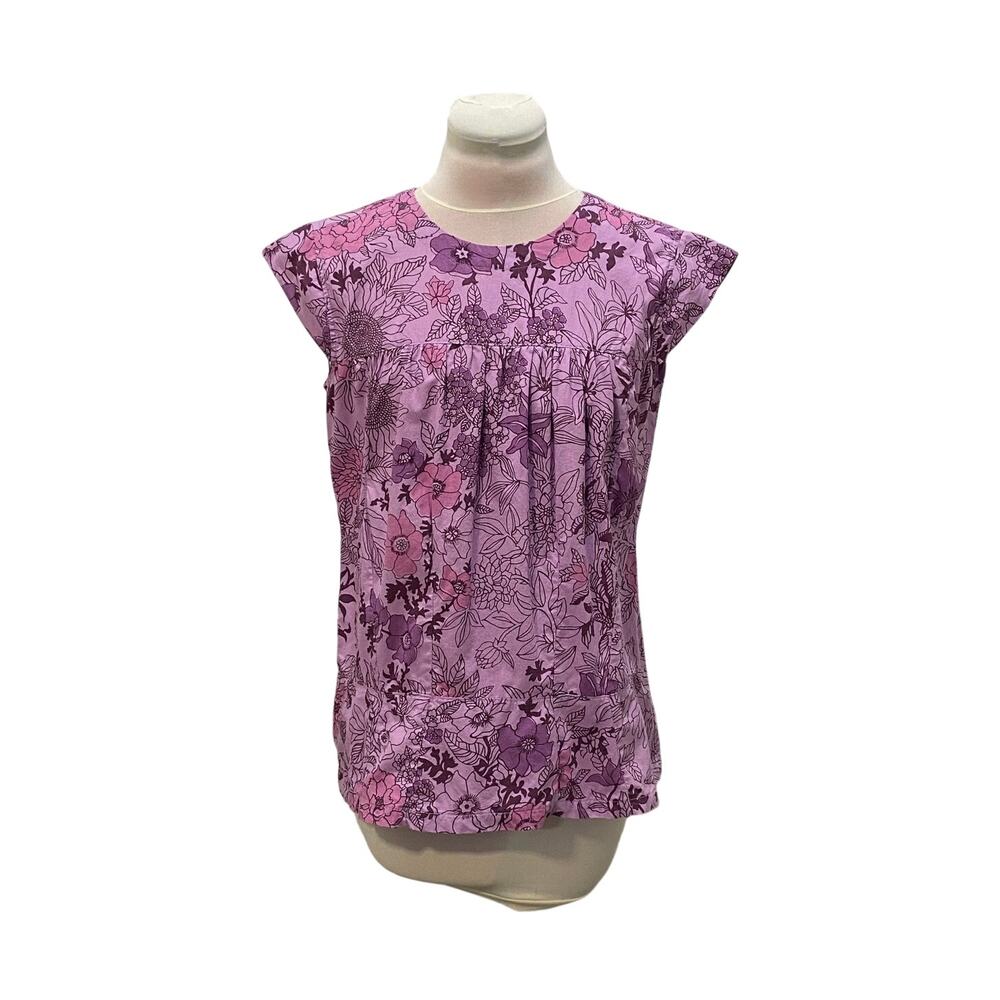 GO FISH Lavender Purple Tropical Floral Top SMALL Handmade 100% Cotton Boho